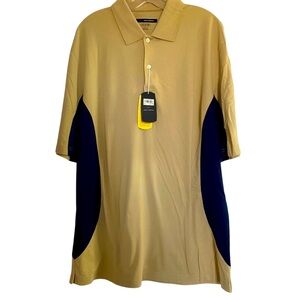 Men Shirt Greg Norman Collection golf tan navy short sleeve 3 button polo XXL